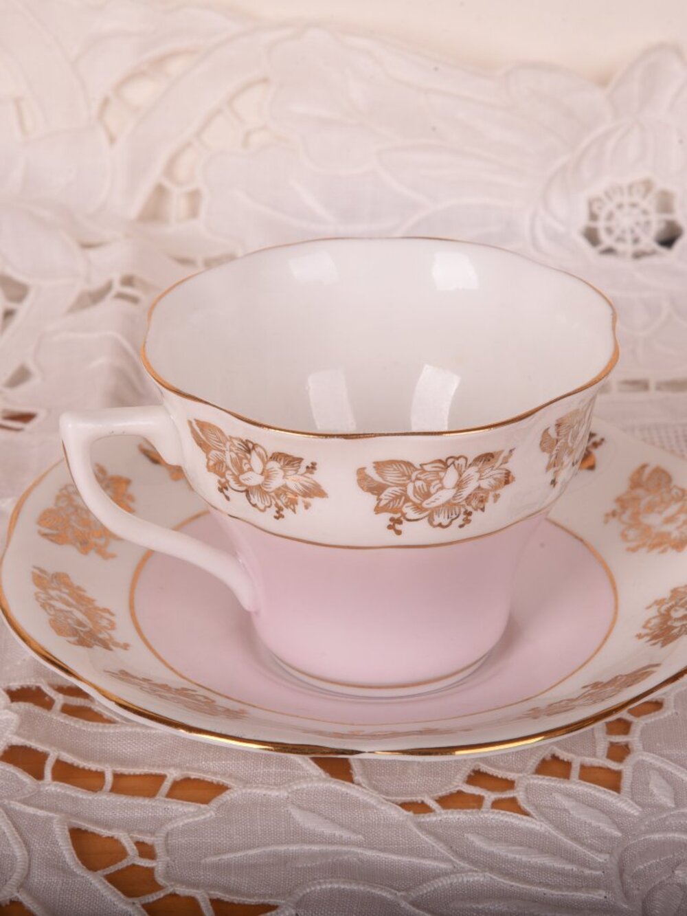 Vintage Crownford Fine Bone China Teacup & Saucer Set | Pink & Gold Floral